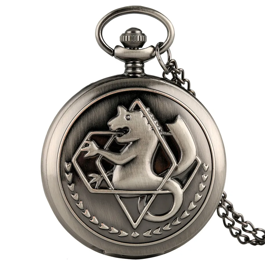 Hot Anime Cartoon Fullmetal Alchemist Pocket Watches Vintage Cosplay Necklace Pendant Clock Birthday Gifts for Men Women Kids