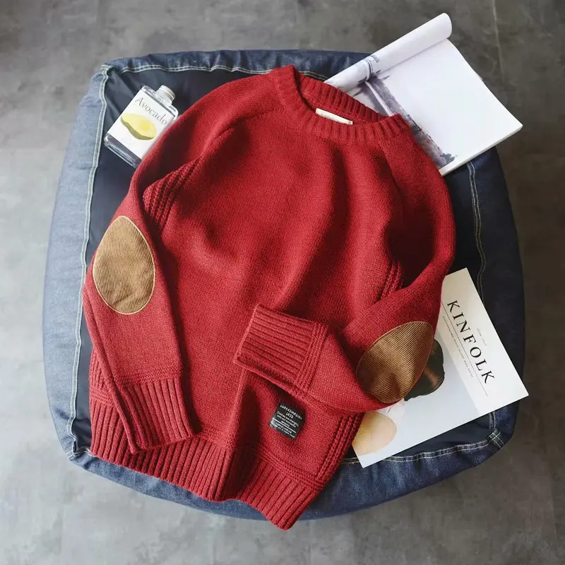 

Thicken Coarse Wool Pullover Men Sweater 2020 Autumn Winter Clothing Vintage Patch Design Jumper Pull Homme Mens Knitted Sweater