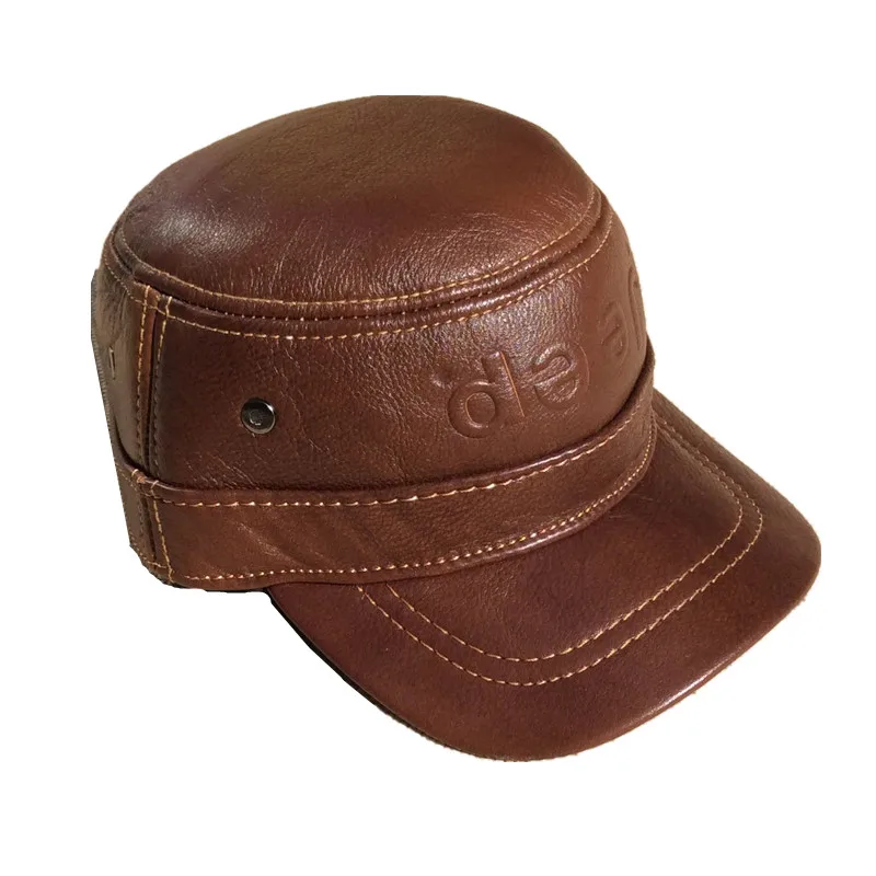 

man cow leather protective ear cotton padded cap in middle-aged men cowhide hat adjustable thickening warm winter outdoor male