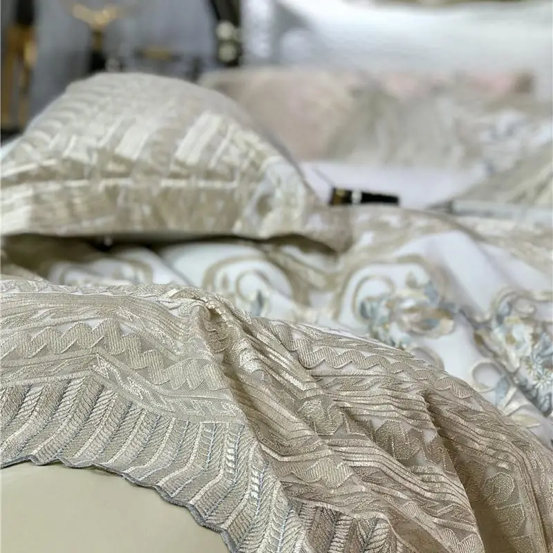 

42 Luxury 100S cotton Bedding Sets king Size Quilt Cover Bed Sheet Pillowcase Bed Cover Set for lace embroidery Bed Linen 4/7pcs