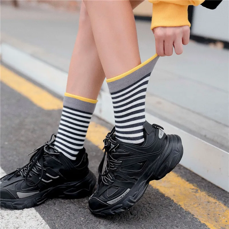 Women Solid Striped Cotton Socks Navy Stripes Socks Red Stripes Socks Warm Thick Winter Socks Girls Green Ankle Sock 5 pairs/lot