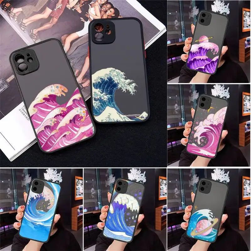 

Cartoon Sea Wave Planet Clear Phone Case For iPhone 13 12 11 Mini Pro XR XS Max 7 8 Plus X Matte transparent Back Cover