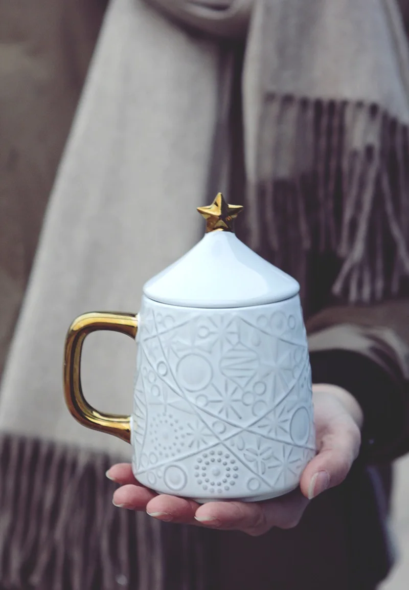 

Large capacity wedding gift with lid mug ceramic mug coffee cup couple mug gift box