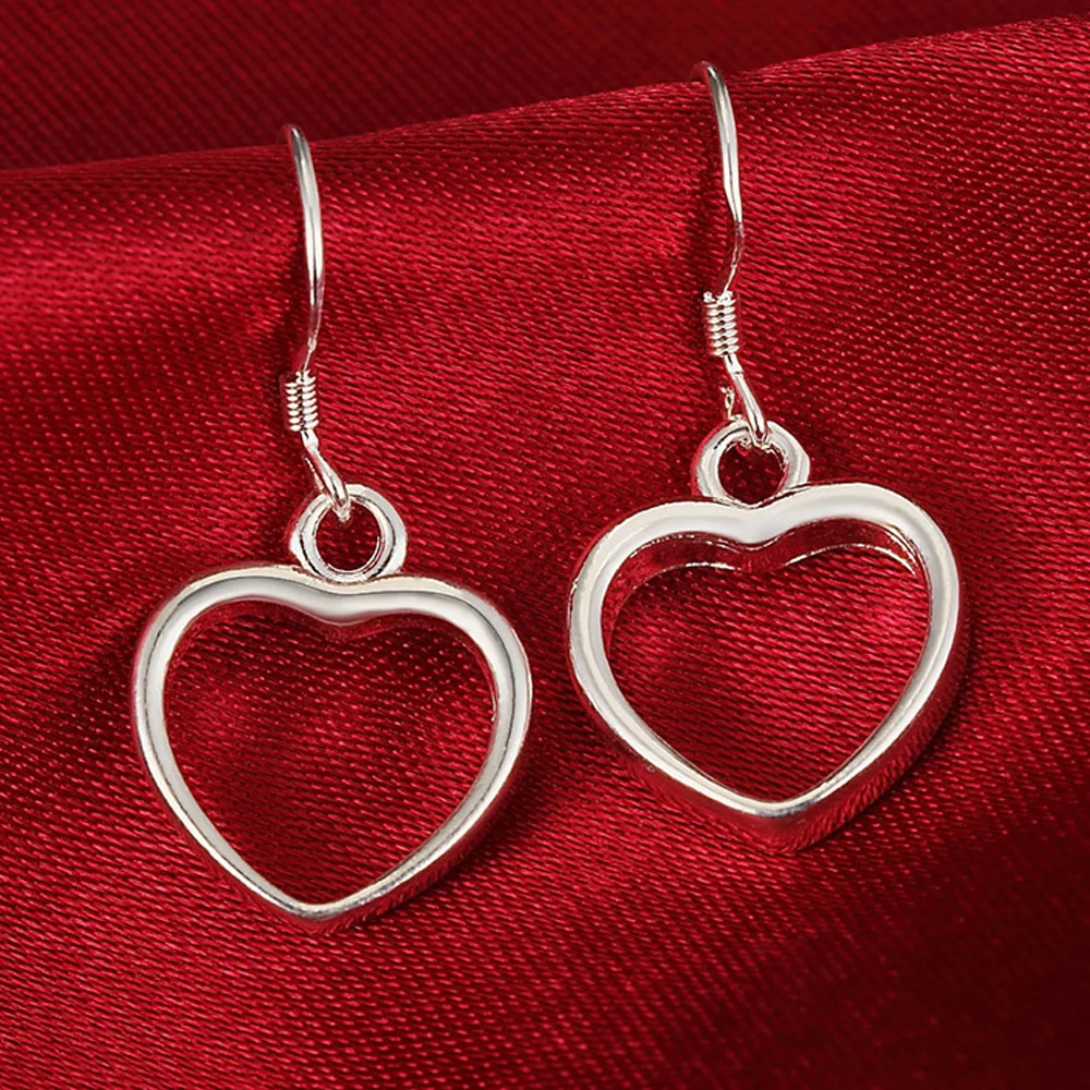 

925 Sterling Silver Hollow Heart Dangle Earrings For Women Fashion LOVE Drop Earrings Wedding Engagement Party Luxury Jewelry