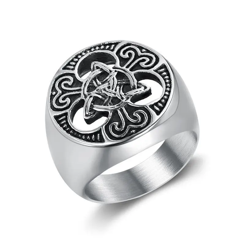 

POTCET Men's Ring Stainless Steel Lrish Celtic Pattern Concentric Knot Titanium Steel Adjustable Retro Jewelry