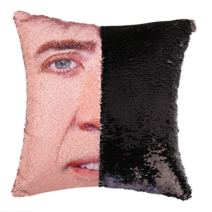 black Магический чехол для подушки Nicolas Cage с блестками, супер Сияющий двусторонний чехол для подушки, меняющий цвет, 40x40 см, украшение для дома и автомобиля - Цвет: black