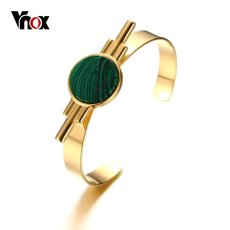 Vnox стильный зеленый Природный камень Для женщин Браслеты Нержавеющая сталь
