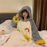 loose korean version of cute and sweet long sleeved simple wild hooded pajamas for autumn and winter new warm pajamas