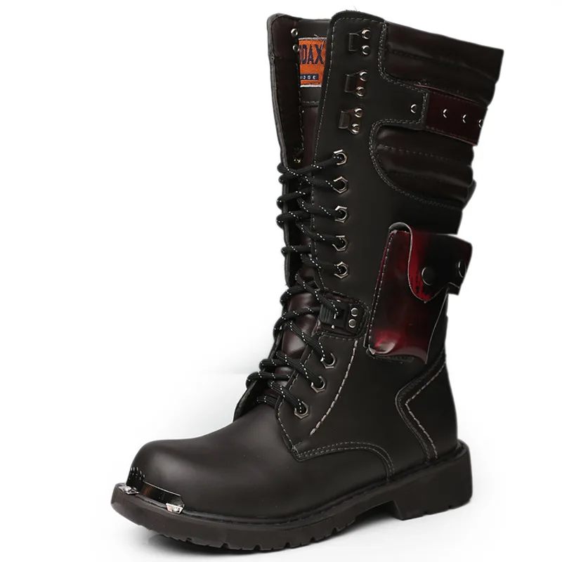 

Army Boots Men Knee High Military Combat Men Boots Metal Punk Style Male Motorcycle Boots Winter Leather Mens Safety Work Shoes
