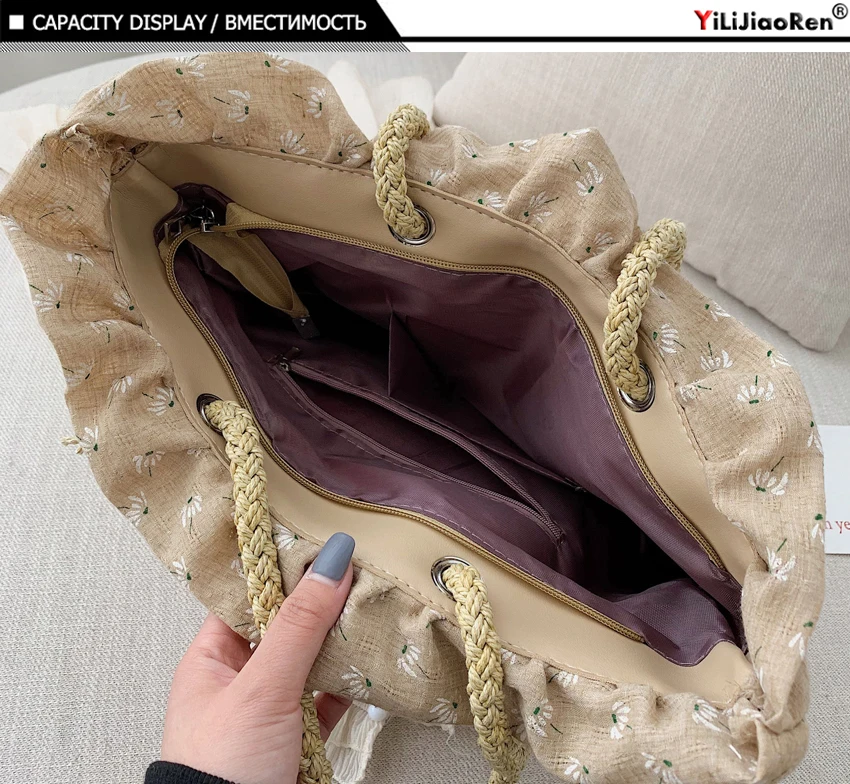 Модная плетеная женская сумка из ротанга, летняя пляжная сумка, Большая вместительная сумка, ручная работа, вязаная соломенная сумка через плечо для женщин