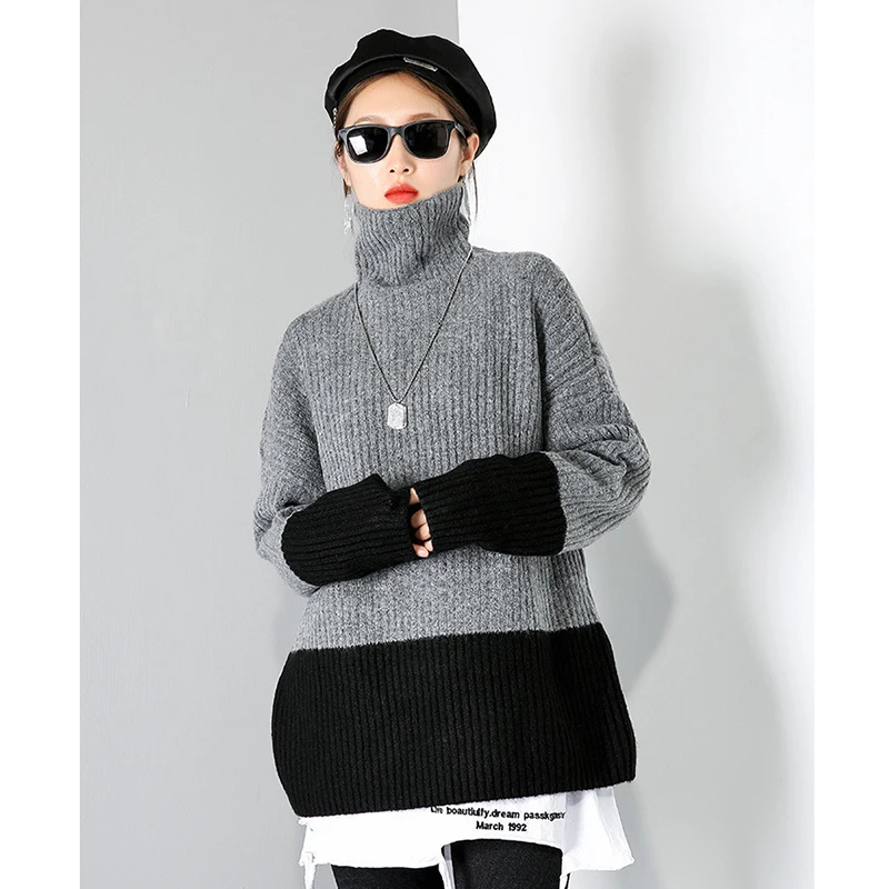 

Diablo 2021 Winter New High Neck Pullover Sweater Female Personality Large Size Elastic Solid Color Styling Shirt W44