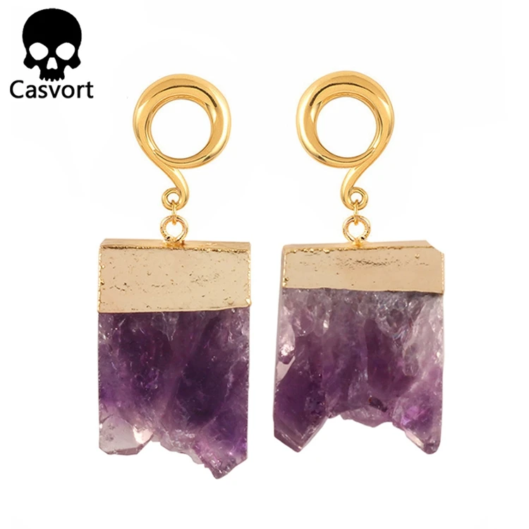 Casvort 2 шт. новые необычные с драгоценными кристаллами болтающиеся беруши тоннель для ушей из нержавеющей стали золотые ушные крючки калибры для пирсинга