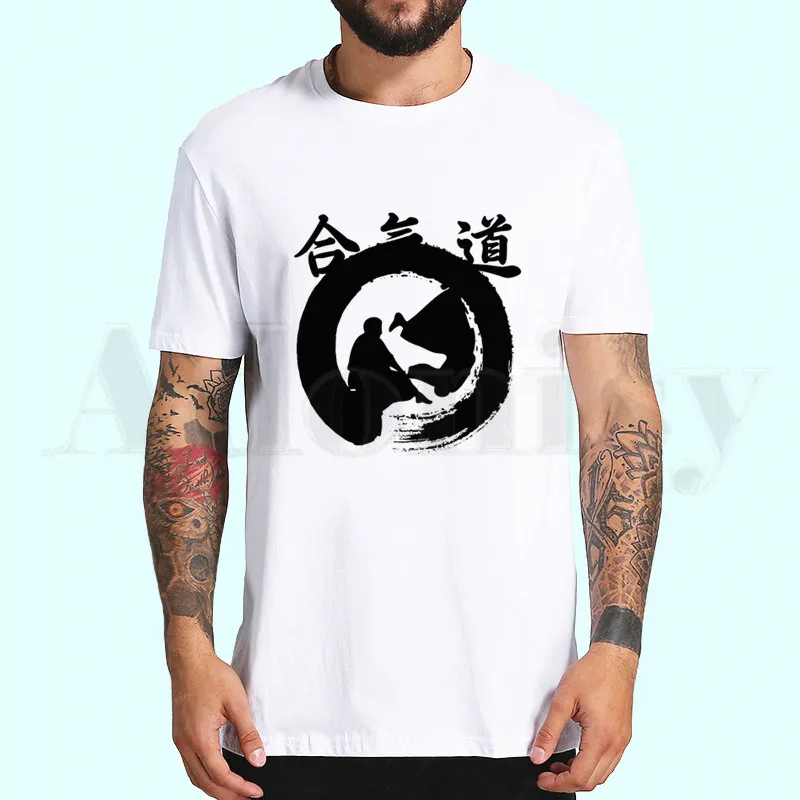 Японская Повседневная мужская футболка AIKIDO с принтом Мужская коротким рукавом |