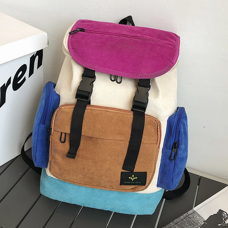 

Stylish Fashion Colored Women's Backpack 2021 Canavs Large Big Travel Backpack Female Notebook School Bag College Fabric
