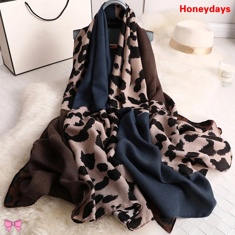 Новый шарф из хлопка и льна с леопардовым принтом летний женский Универсальный