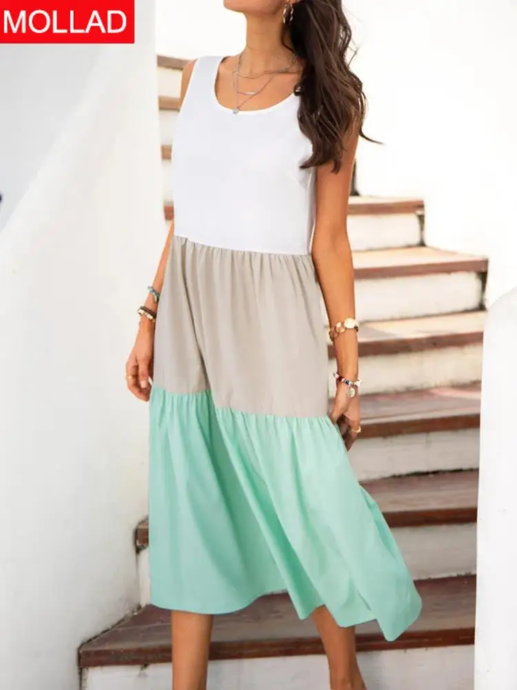 

2021 New Summer Street Temperament Women's Clothing Strap Type Sleeveless round Neck Swing Dress Factory Wholesale
