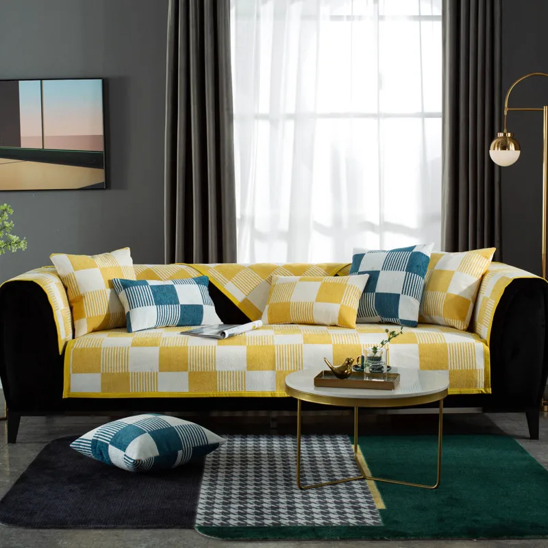 Клетчатый нескользящий чехол для дивана коврик подушка полноразмерное съемное