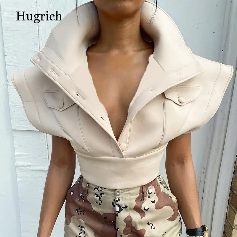 

Lapel cropped top women's single-breasted top casual flying sleeve vest jacket 2021 autumn fashion streetwear