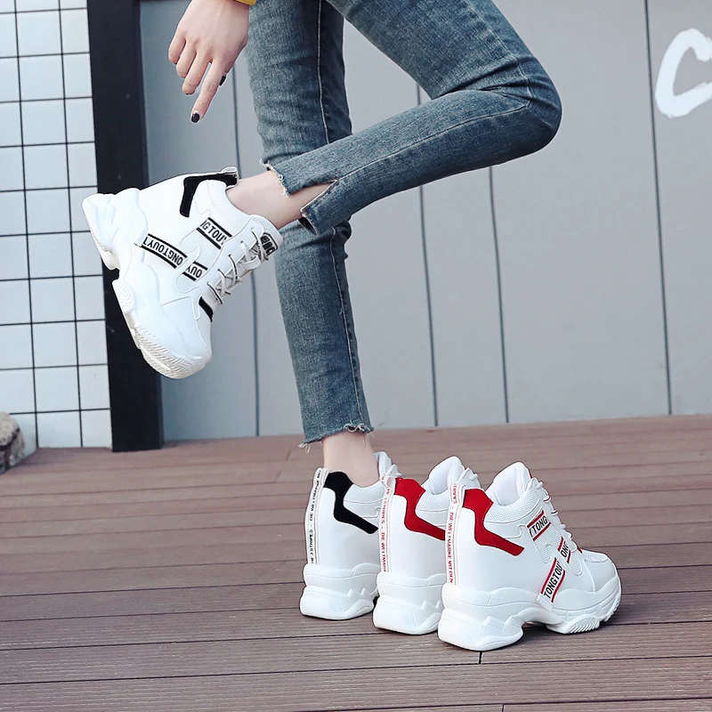 

Women Platform Sneakers 2020 Korean Breathable 11cm Height Increasing Mesh Chunky Casual Shoes Woman Vulcanized Shoes New 2020