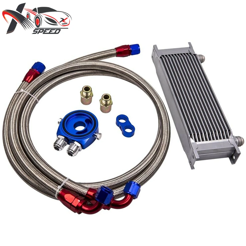 

13 Row Engine Trans Transmission 10AN Universal Oil Cooler &Hose Fitting Kit NEW XX-UOL13SL-Fission-4SL