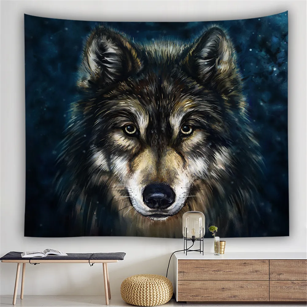 

Bedroom Decor Animal Tapestry 3D Wolf/Lion/Cat with Fire/black and White Leopard Tapestryt Wall Hanging