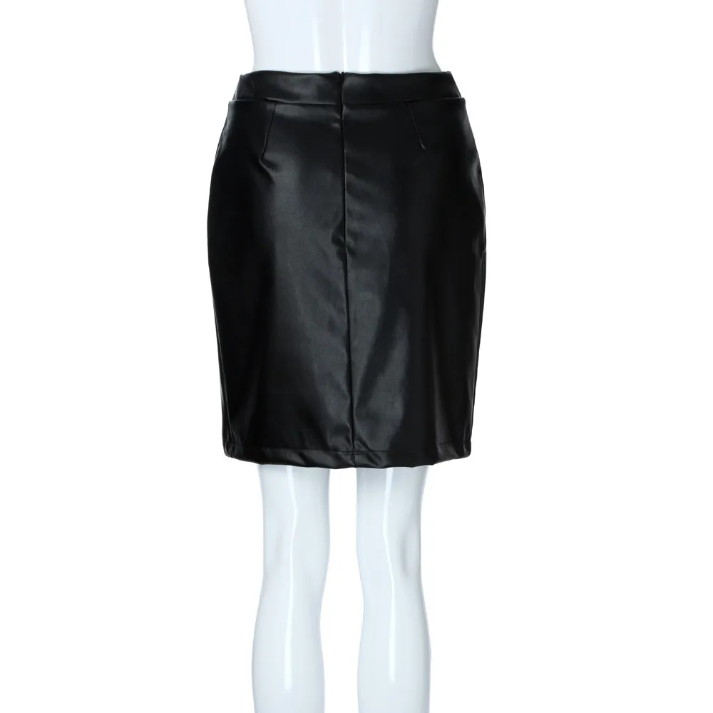 

#5 Women's Leather Skirt Women Fashion Girls Leather Lace Uniform Pleated Black Skirt Women's Leather Skirt
