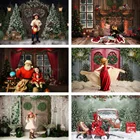 Зимний Рождественский фон Mehofond, винтажный фон для детской портретной фотосъемки с изображением деревянной двери, окна, дерева, подарков, декор для фотостудии