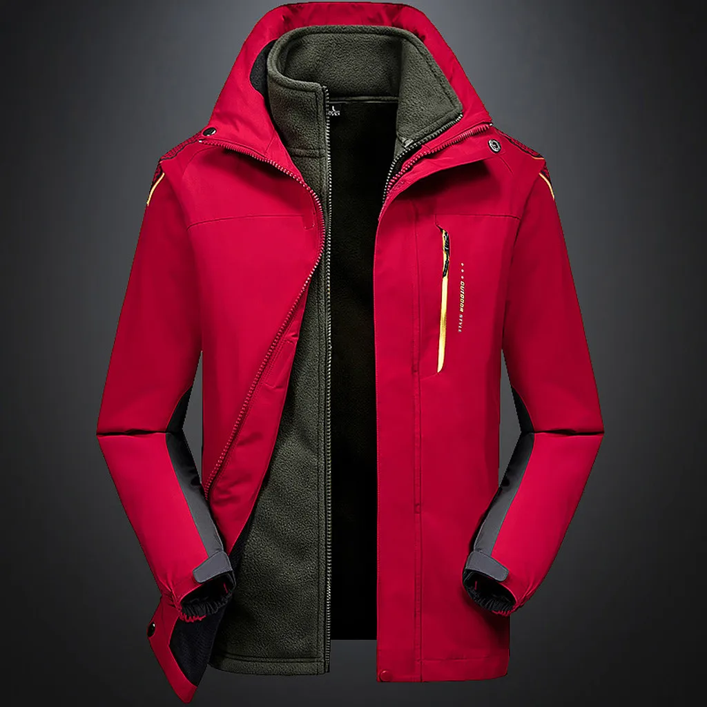 Men Fashion Hoodie Hat Detachable Windbreaker Waterproof Jacket Breathable Sport Outdoor Coat Softshell Fleece Jacket Mujer