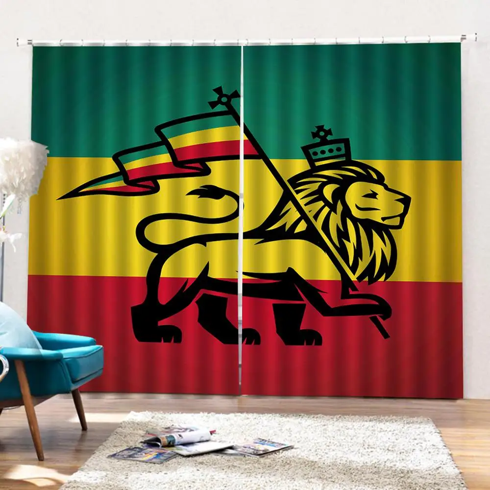 Rasta juda Лев с флагом король джунгли регги тема Художественная печать занавеска для