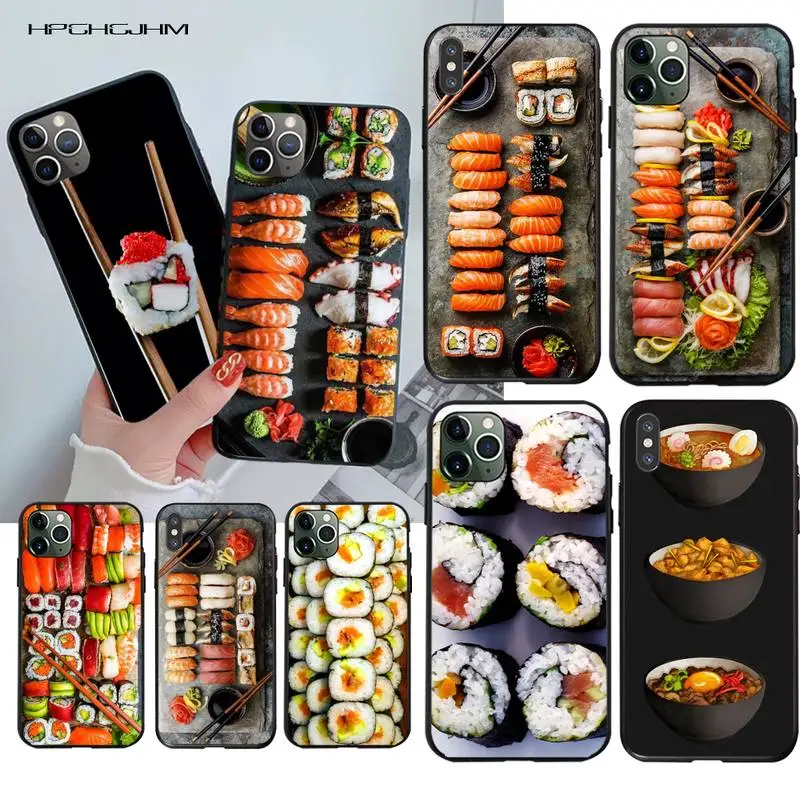 

HPCHCJHM Japanese cuisine sushi cover Black Soft Phone Case Cover for iPhone 11 pro XS MAX 8 7 6 6S Plus X 5S SE 2020 XR case