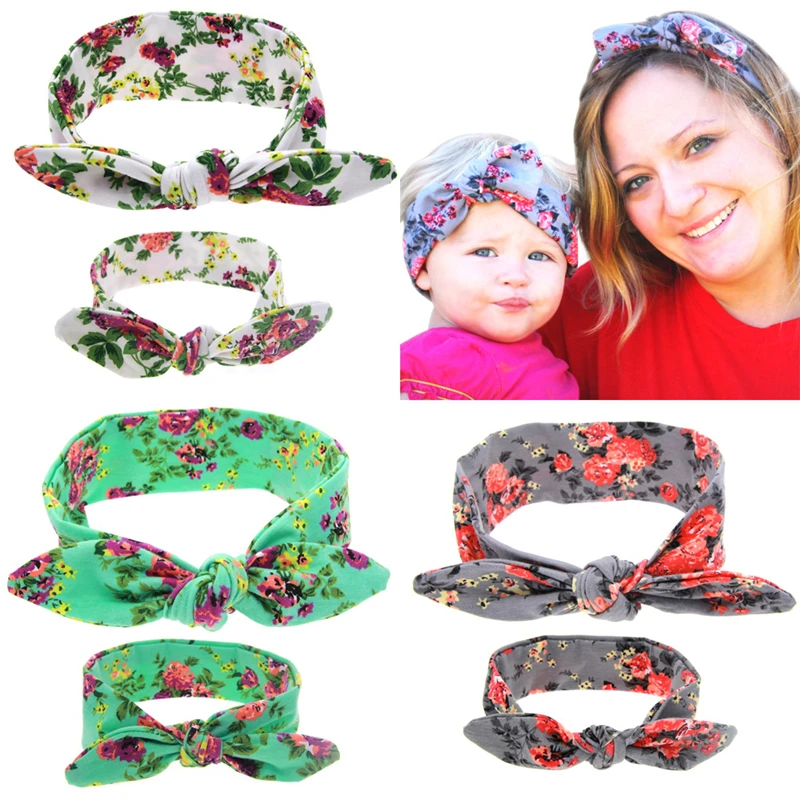 

2Pcs Mommy and Me Top Knots Headwrap Set Topknot Headband Mom and Me Headbands Mom and Daughter Floral Turban Hair Accessories