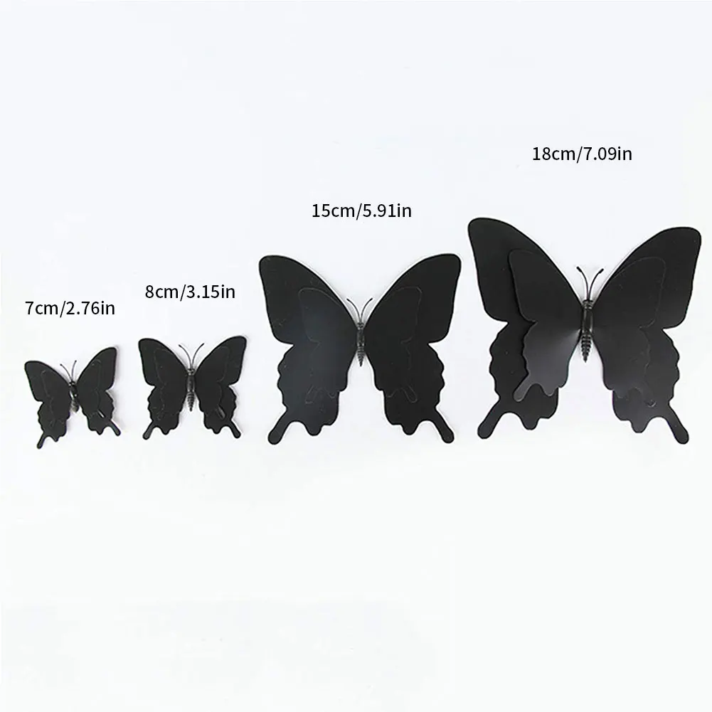 

12PCS 3D Wall Sticker Black Butterfly Wall Art Decals DIY Removable PVC Wallpaper Decorative Murals For Living Room Bedroom