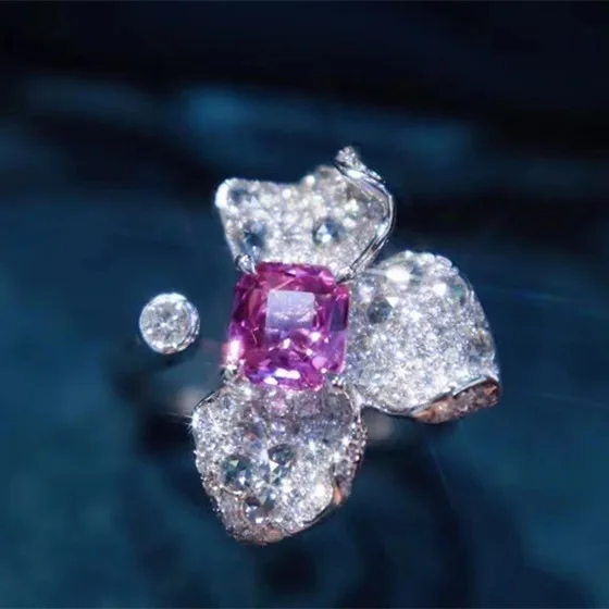 

New Design Flower Shining Purple Zircon Open Ring Color Stone Finger Jewelry Fashion Accessories Ornament Realizable