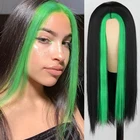 Парик женский, волнистый, с двусторонними зелеными волосами, термостойкий, черный