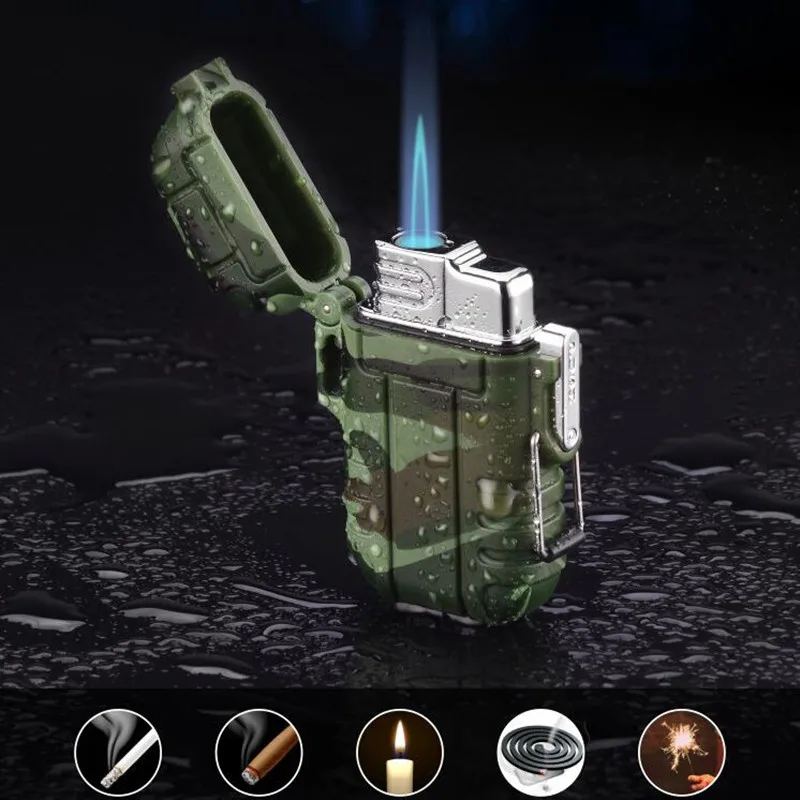 Waterproof Gas Lighter For Outdoor Camping Portable Inflatable Butane Cigarette Pipe Blue Flame Windproof | Дом и сад