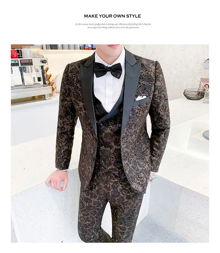 Traje Hombre Estampado, свадебные костюмы, мужские бордовые костюмы из 3 предметов, Мужская одежда, жаккардовый костюм, тканевый мужской смокинг, вечерние смокинги