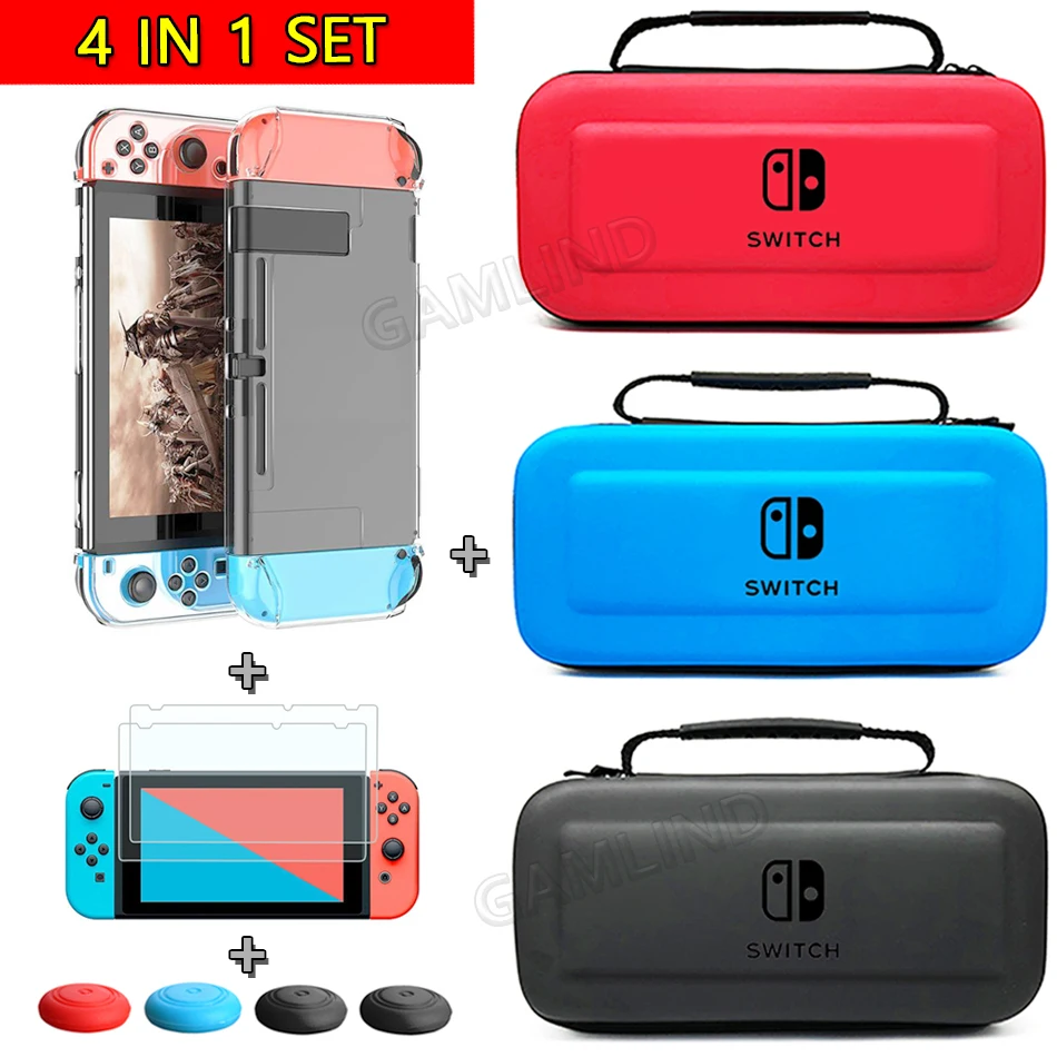 

Nintend Switch Accessories EVA Storage Hard Bag/Glass Film/Protect PC Case Shell/Silicone Caps for Nintendo Switch Game Console