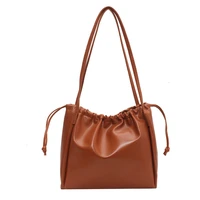 womens single shoulder bag drawstring minimalist pleated bucket bag soft leather light shopping fashion portable messenger bag