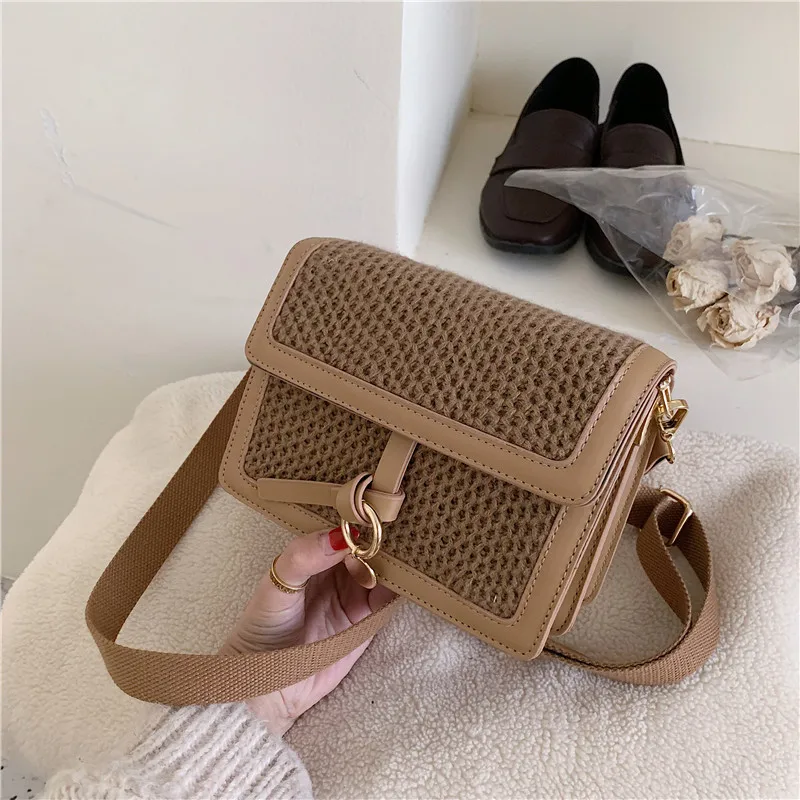 Mowah Wool Woven Women Bag Korean Style Shoulder Autumn and Winter Crossbody Small Square Handmade Bags BIW438 PM49 |