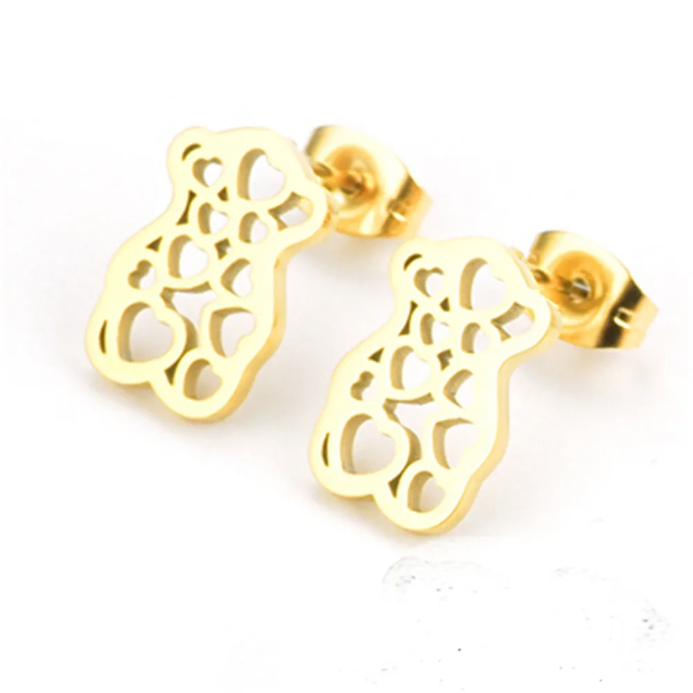 Медвежьи серьги ювелирные изделия сердце острый медведь титановые стальные