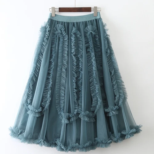 

Women's Gauze Skirt New Mid-Length Elastic Waist Lace Ruffled Stitching Pettiskirt Princess Lady Skirts Party Wear Spring 2021