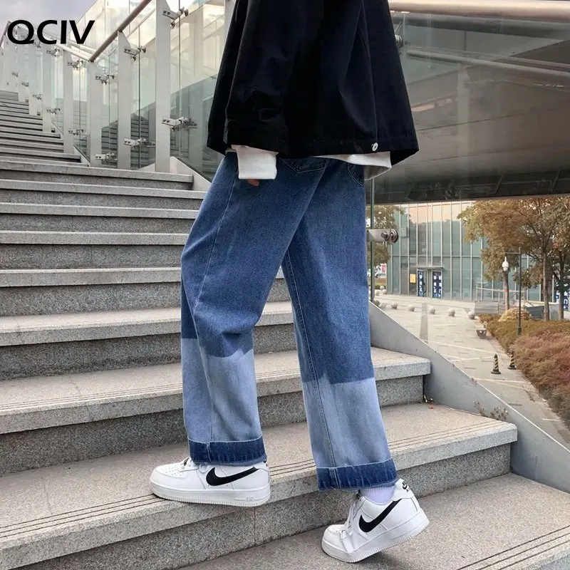 

Men Jeans Denim Patchwork Gradient Color Straight Wide Leg Loose Plus Size 3XL Fashion Casual Students Streetwear All-match New