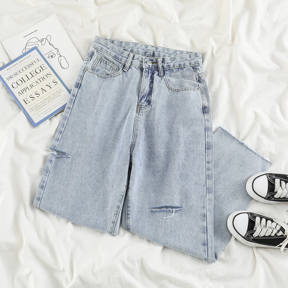 

Women's Pants 2021 Spring Light Colour Casual Streetwear High Waist Straight Trouser Sense Of Design Vintage Washed Baggy Jeans
