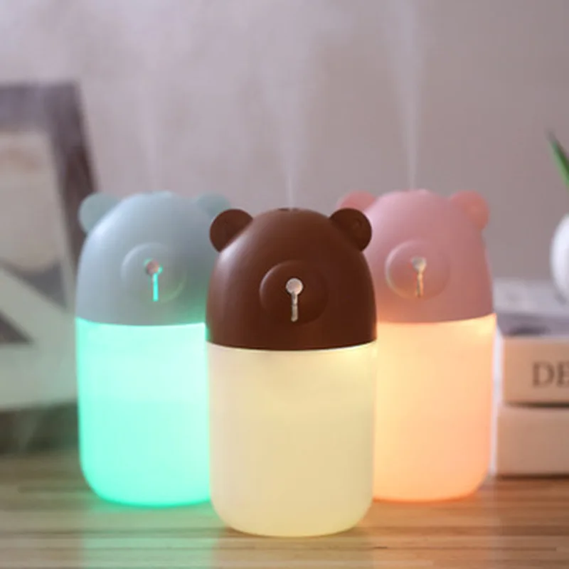 

Cute Bear Mini Air Humidifier Aroma Essential Oil Diffuser Portable 280ml Humidifier for Home Car USB with LED Night Lamp