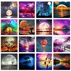 Алмазная 5D живопись сделай сам, пейзаж, луна, дерево, полная выкладка, мозаика, вышивка крестиком с ночным пейзажем для домашнего декора, подарок