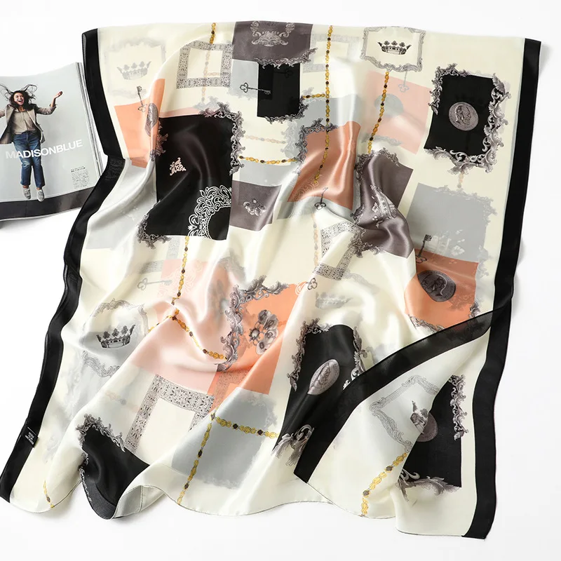 Женская шелковая шаль с принтом модная пляжная в китайском стиле на осень и зиму