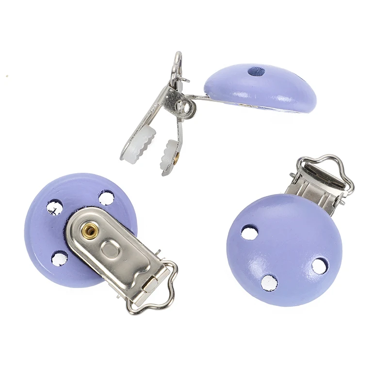 LF Purple Wooden Metal Baby Pacifier Clip Solid Color Holders Cute Infant Soother Clasps Accessories Diy Tool 5Pcs | Дом и сад