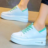 casual increasing height women cow leather platform wedge fashion sneaker ankle boots high heels punk goth oxfords 34 39