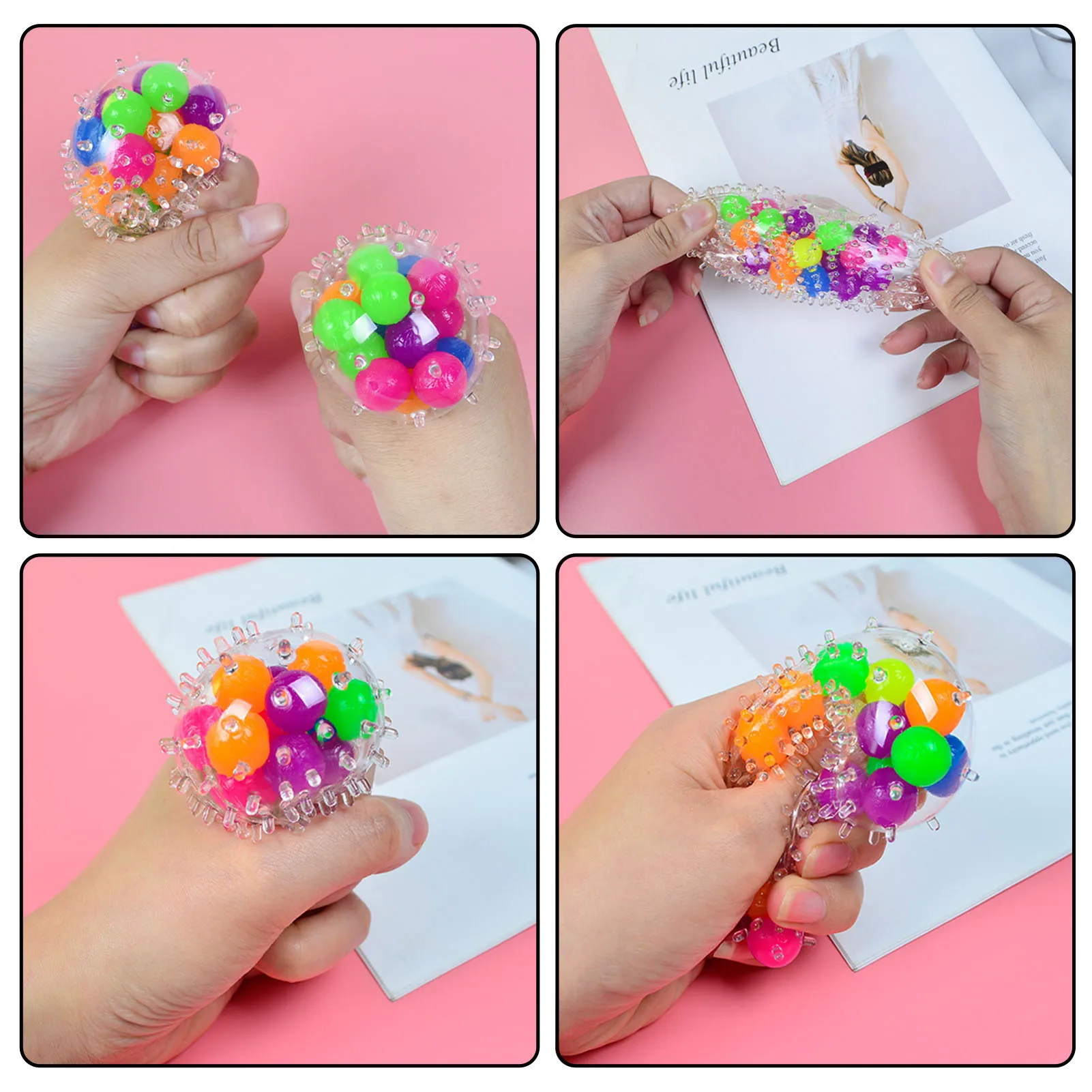 

1/4PCS Christmas Spongy Rainbow Ball Toy Squeezable Pressure Toy Stress Relief Ball Toy For Kids Toys Children Doll Toys For Kid