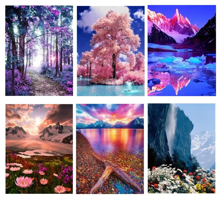 Full drilling Round Diamond Painting Woods and seashore Landscape Embroidery Kit Drill Needlework Diy Home Decor | Дом и сад